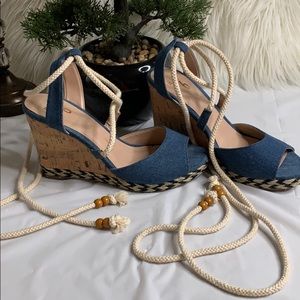 ““MIX No. 6 Denim, lace-up Wedge sandal”